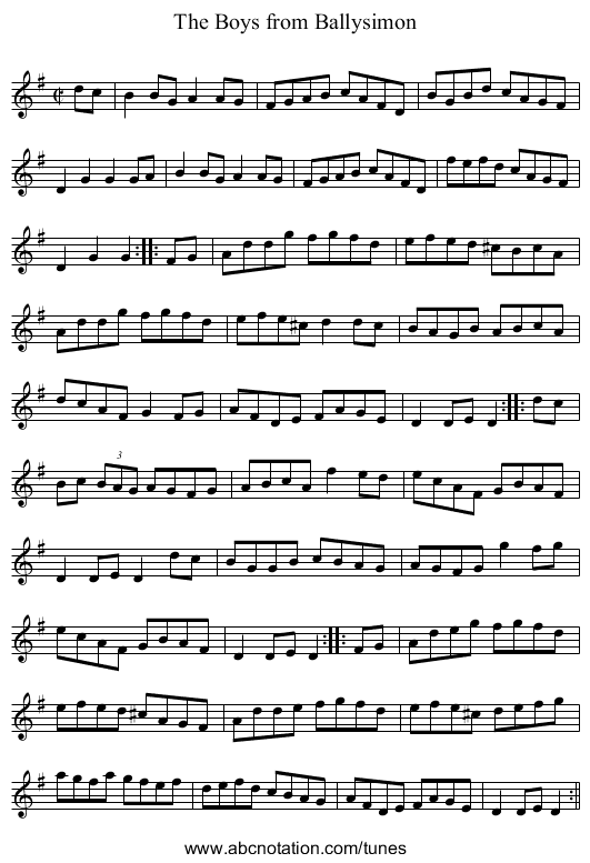 Boys from Ballysimon, The - staff notation