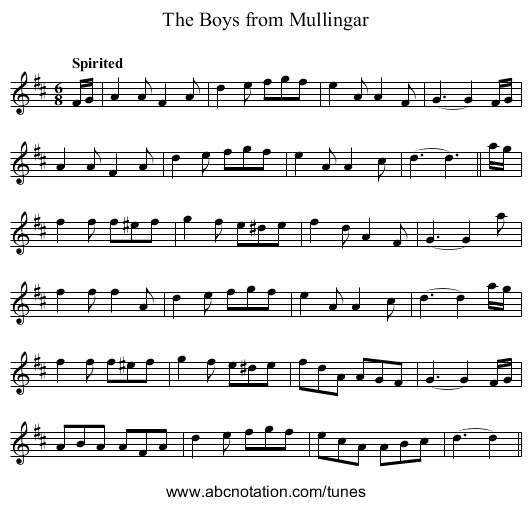 Boys from Mullingar, The - staff notation