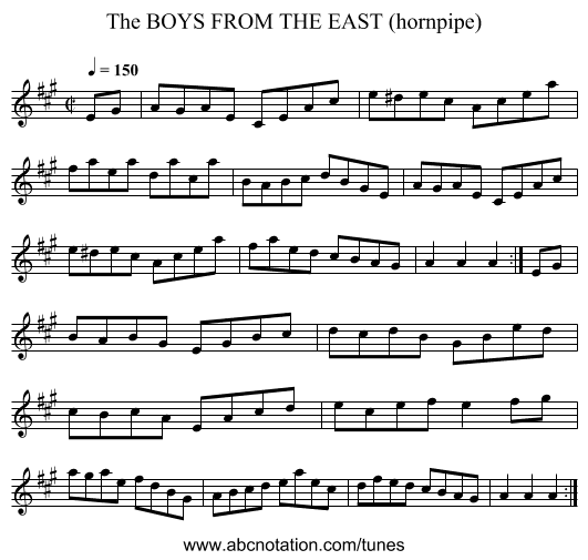 BOYS FROM THE EAST (hornpipe), The - staff notation