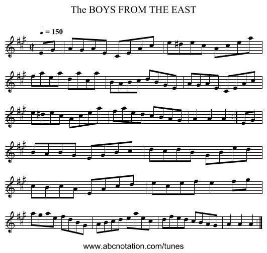 BOYS FROM THE EAST, The - staff notation