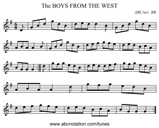 BOYS FROM THE WEST, The - staff notation