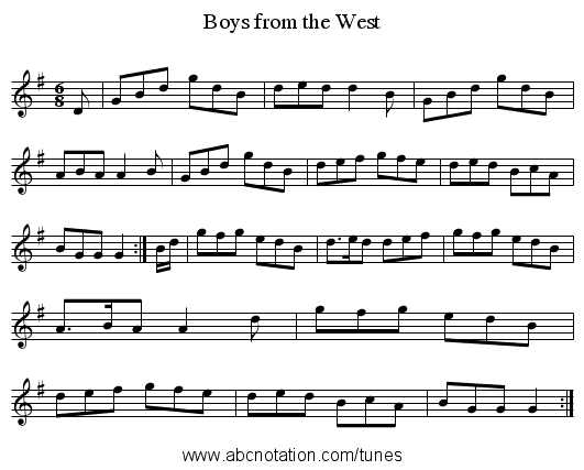 Boys from the West - staff notation