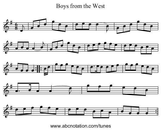 Boys from the West - staff notation