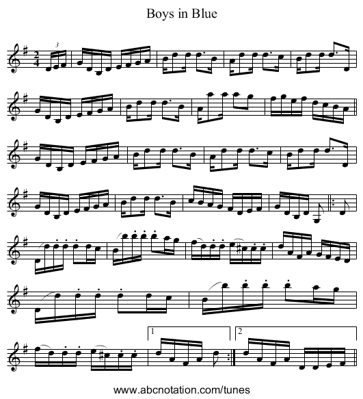 Boys in Blue - staff notation