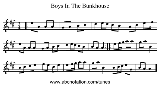 Boys In The Bunkhouse - staff notation