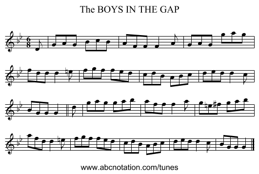 BOYS IN THE GAP, The - staff notation