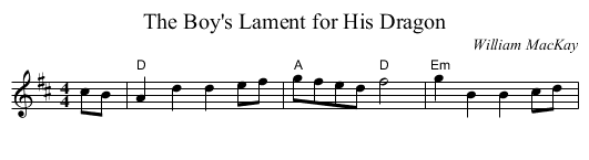 Boy's Lament for His Dragon, The - staff notation
