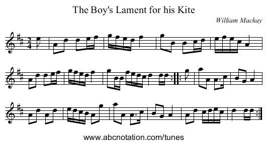 Boy's Lament for his Kite, The - staff notation