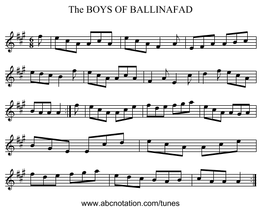 BOYS OF BALLINAFAD, The - staff notation