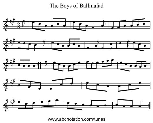 Boys of Ballinafad, The - staff notation