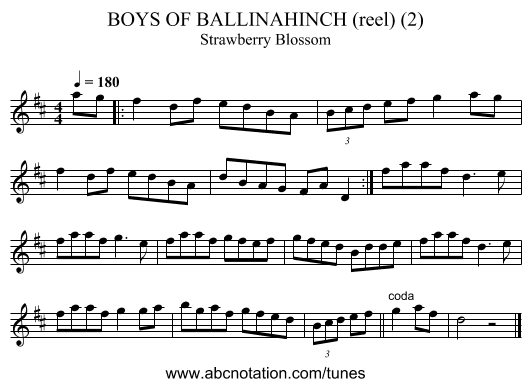 BOYS OF BALLINAHINCH (reel) (2) - staff notation
