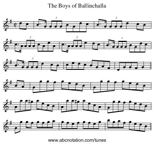 Boys of Ballinchalla, The - staff notation