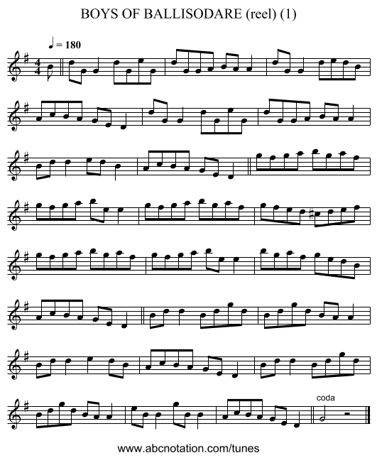 BOYS OF BALLISODARE (reel) (1) - staff notation