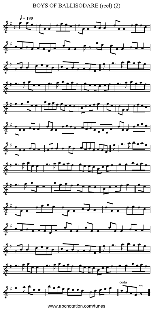 BOYS OF BALLISODARE (reel) (2) - staff notation