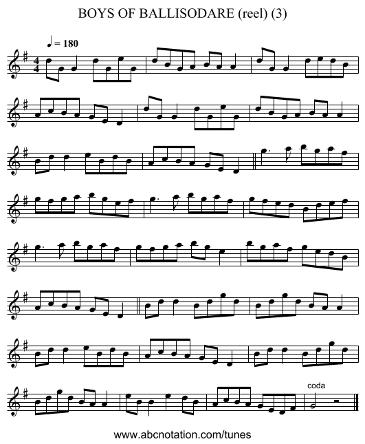 BOYS OF BALLISODARE (reel) (3) - staff notation