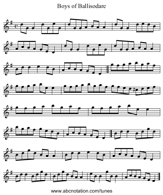 Boys of Ballisodare - staff notation