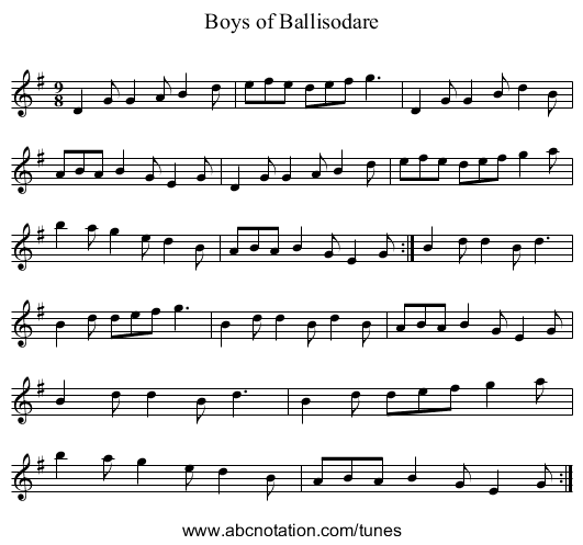 Boys of Ballisodare - staff notation