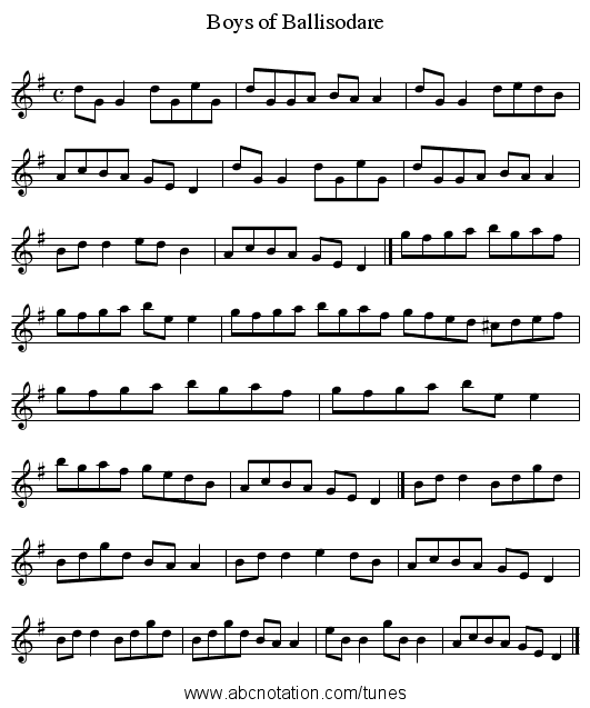 Boys of Ballisodare - staff notation