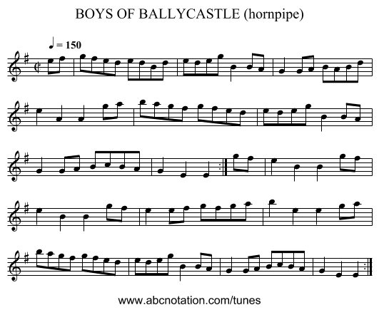 BOYS OF BALLYCASTLE (hornpipe) - staff notation