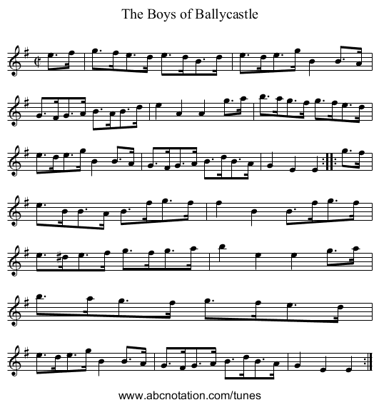 Boys of Ballycastle, The - staff notation