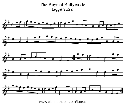 Boys of Ballycastle, The - staff notation