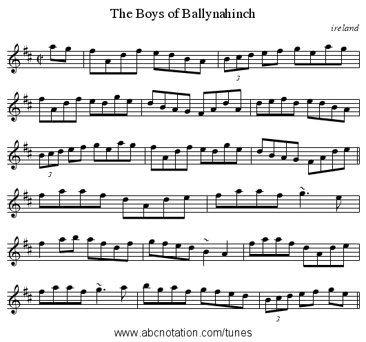 Boys of Ballynahinch, The - staff notation