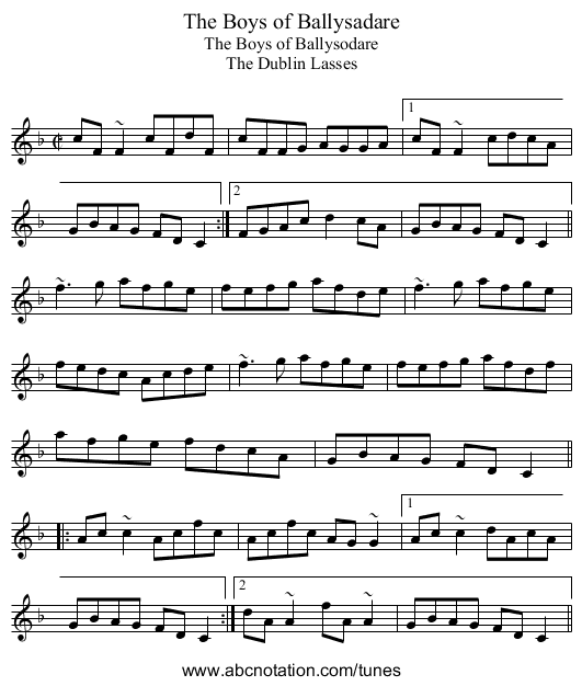Boys of Ballysadare, The - staff notation