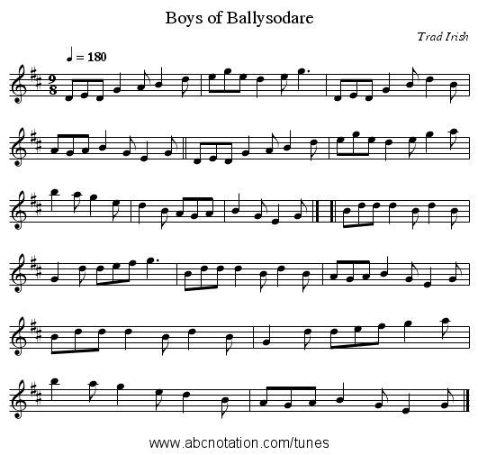 Boys of Ballysodare - staff notation