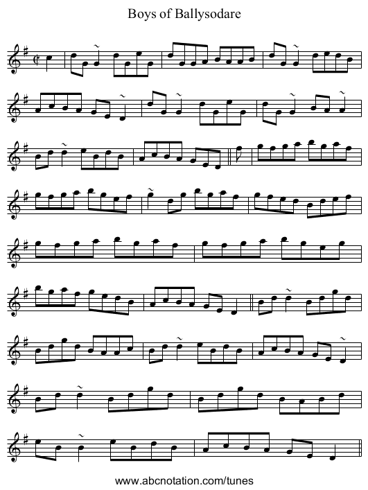 Boys of Ballysodare - staff notation