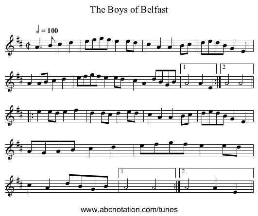 Boys of Belfast, The - staff notation