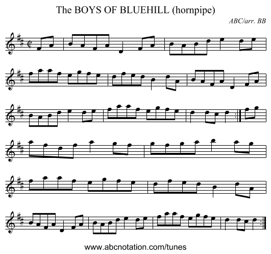 BOYS OF BLUEHILL (hornpipe), The - staff notation