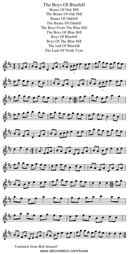 Boys Of Bluehill, The - staff notation