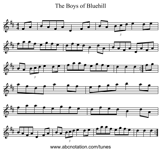 Boys of Bluehill, The - staff notation
