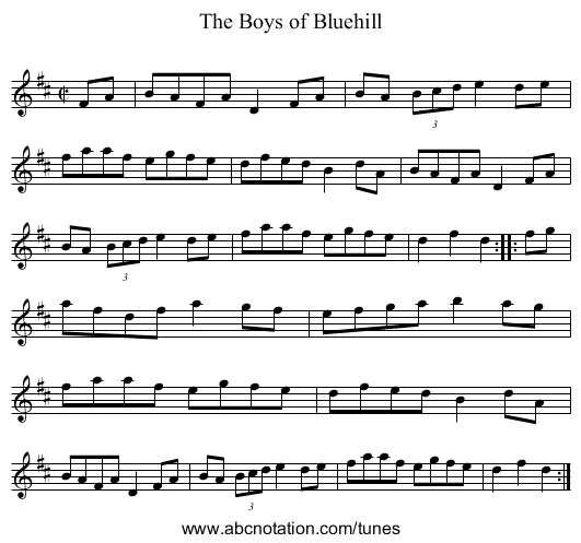 Boys of Bluehill, The - staff notation