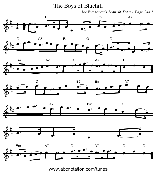 Boys of Bluehill, The - staff notation