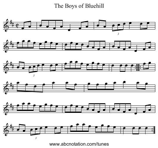 Boys of Bluehill, The - staff notation