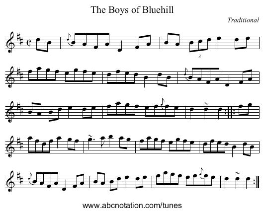 Boys of Bluehill, The - staff notation