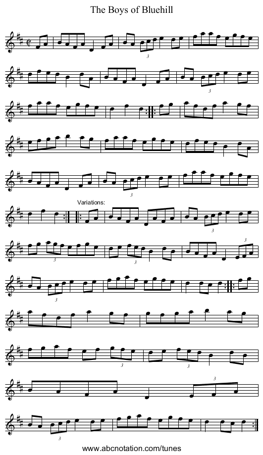 Boys of Bluehill, The - staff notation