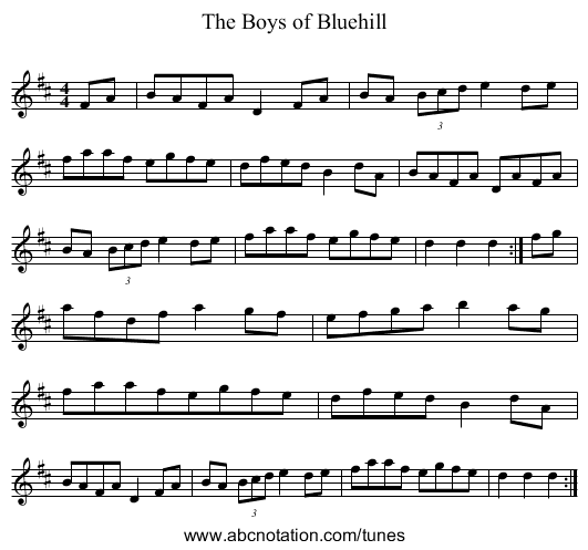 Boys of Bluehill, The - staff notation