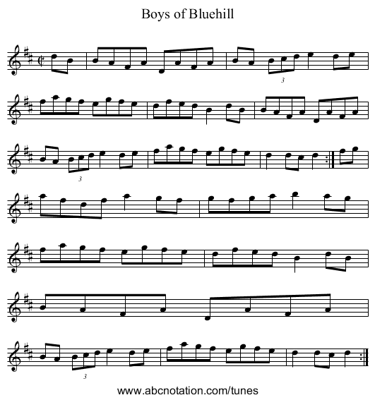 Boys of Bluehill - staff notation