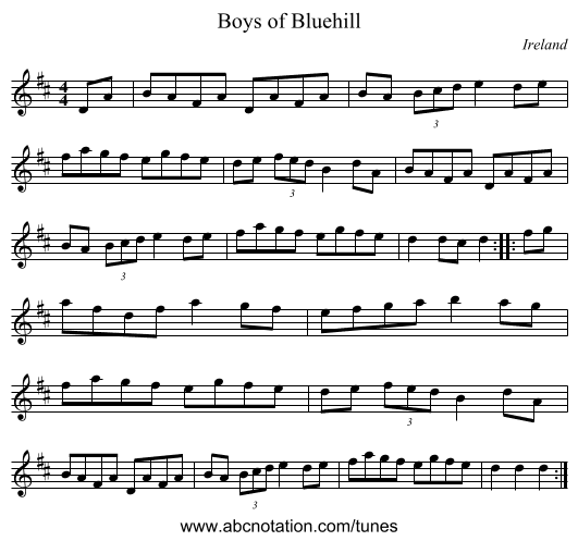 Boys of Bluehill - staff notation