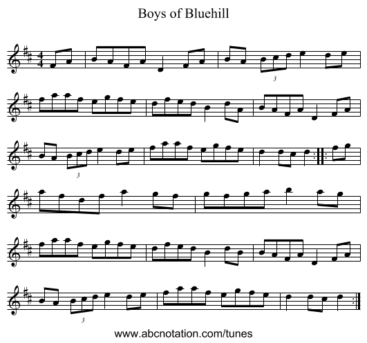 Boys of Bluehill - staff notation