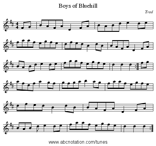 Boys of Bluehill - staff notation