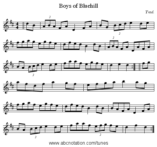 Boys of Bluehill - staff notation