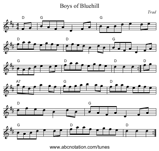 Boys of Bluehill - staff notation
