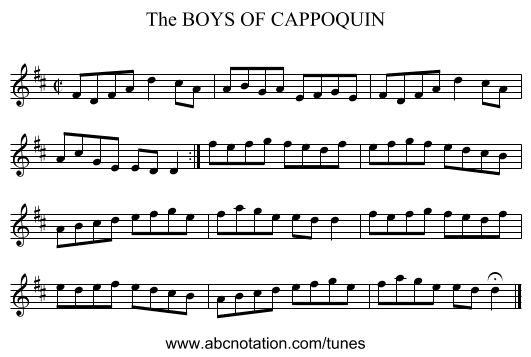 BOYS OF CAPPOQUIN, The - staff notation