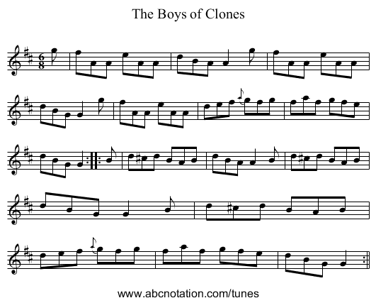 Boys of Clones, The - staff notation