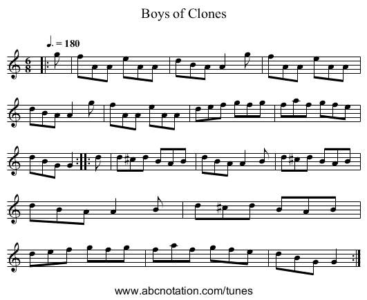 Boys of Clones - staff notation