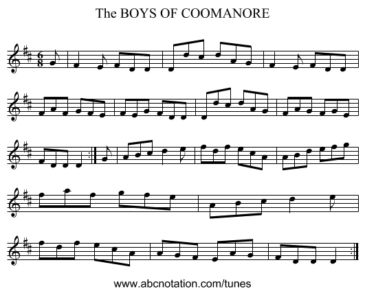 BOYS OF COOMANORE, The - staff notation