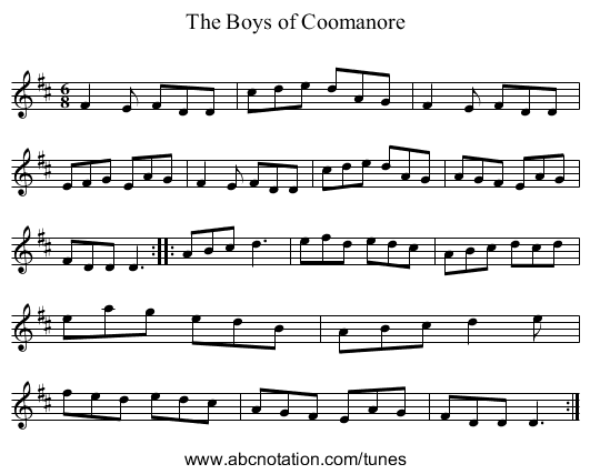 Boys of Coomanore, The - staff notation